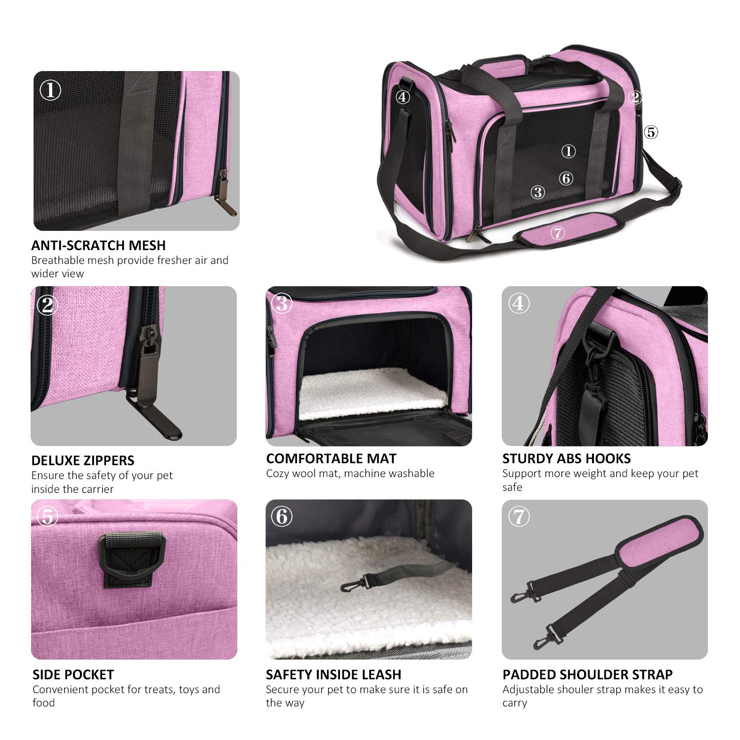 Henkelion durable polyester carrier with four-side mesh for sturdy travel and monitoring.