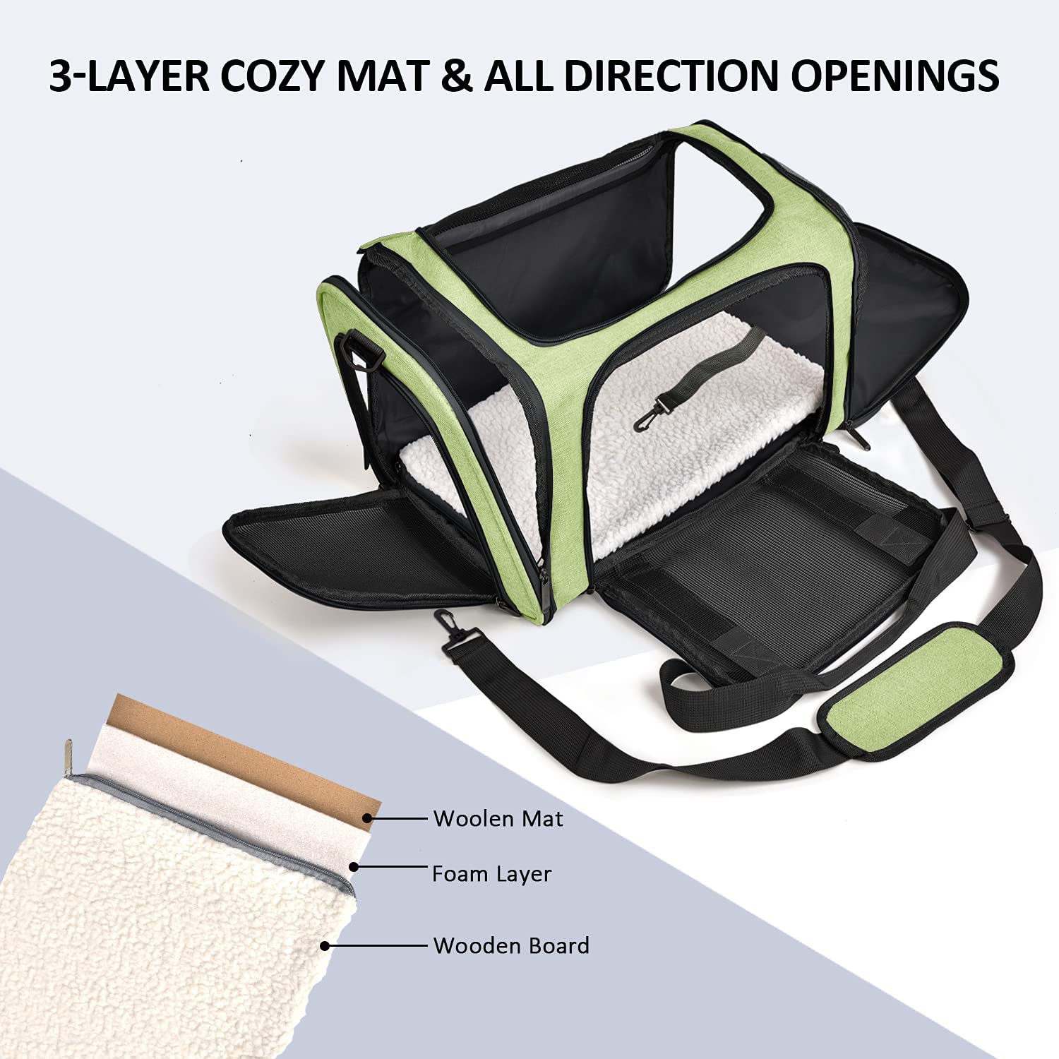 Henkelion pet carrier safety design with adjustable shoulder strap for hands-free carrying.