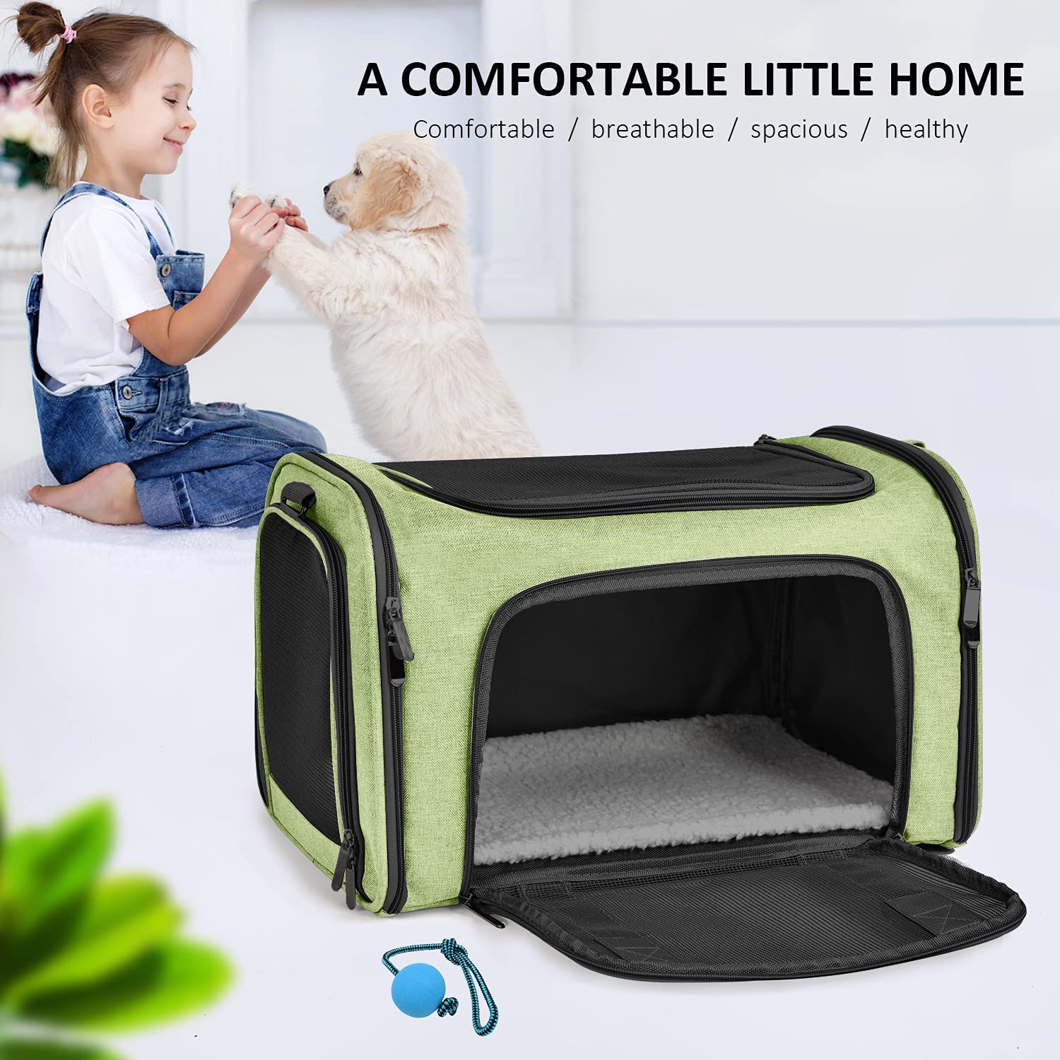 Henkelion pet carrier size guide graphic proving fit for small to medium pets.