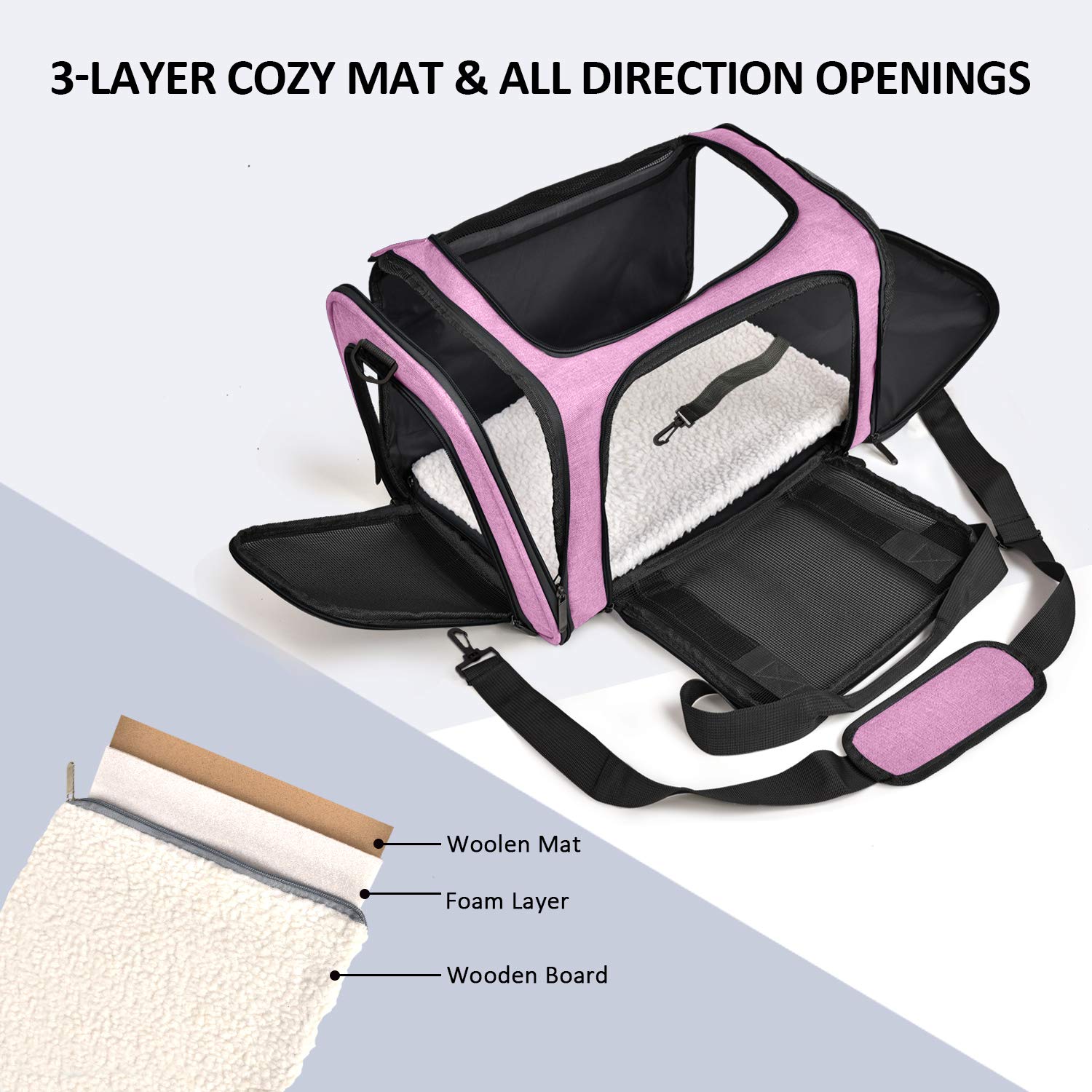 Henkelion soft-sided pet carrier showing breathable mesh for visibility and ventilation.