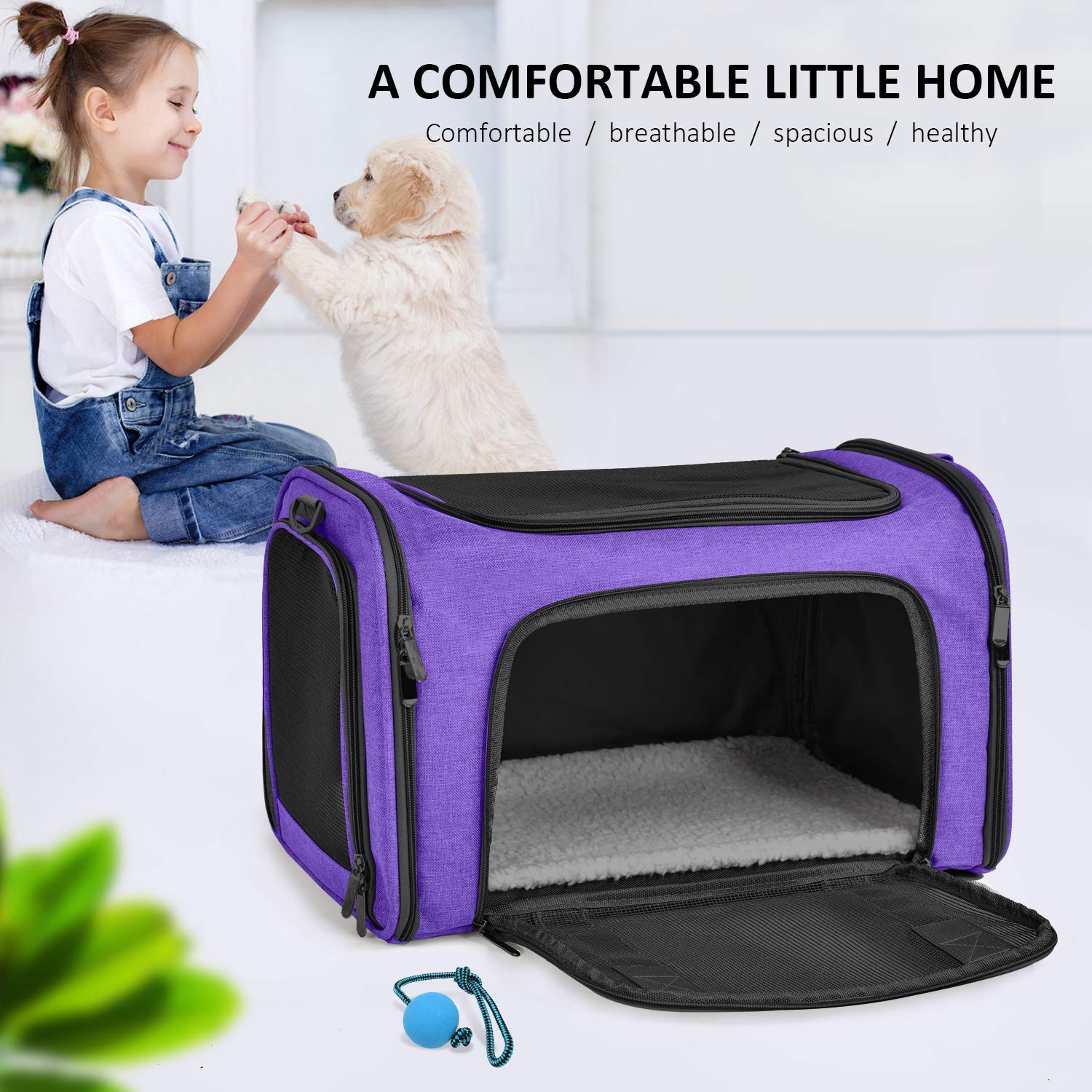 Henkelion puppy-carrier purple travel-ready design supports pets up to 25 lbs.