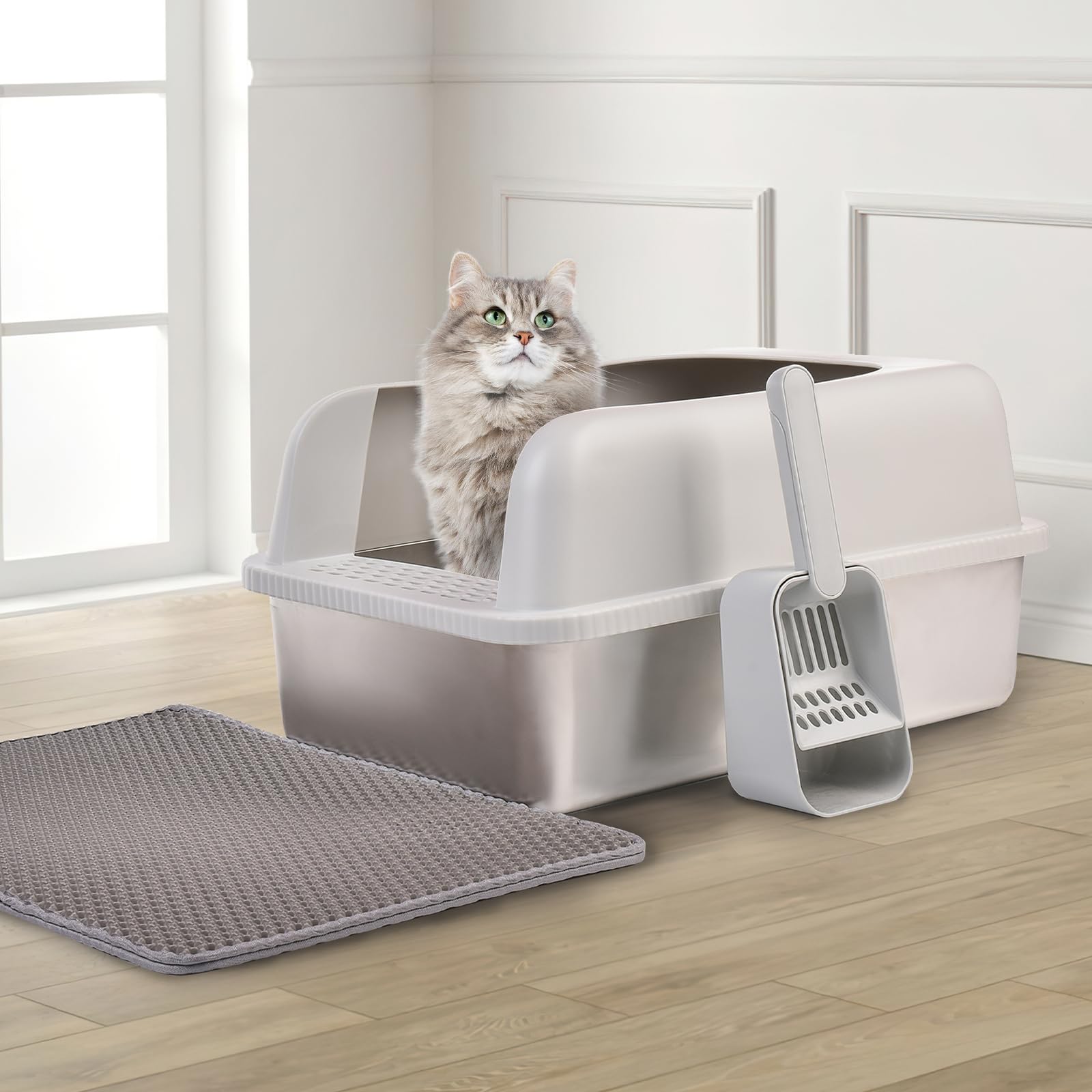 Henkelion anti-slip pads keep the litter box steady on floors