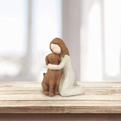 Hensonever angel figurine dog hug detail captures comforting companionship