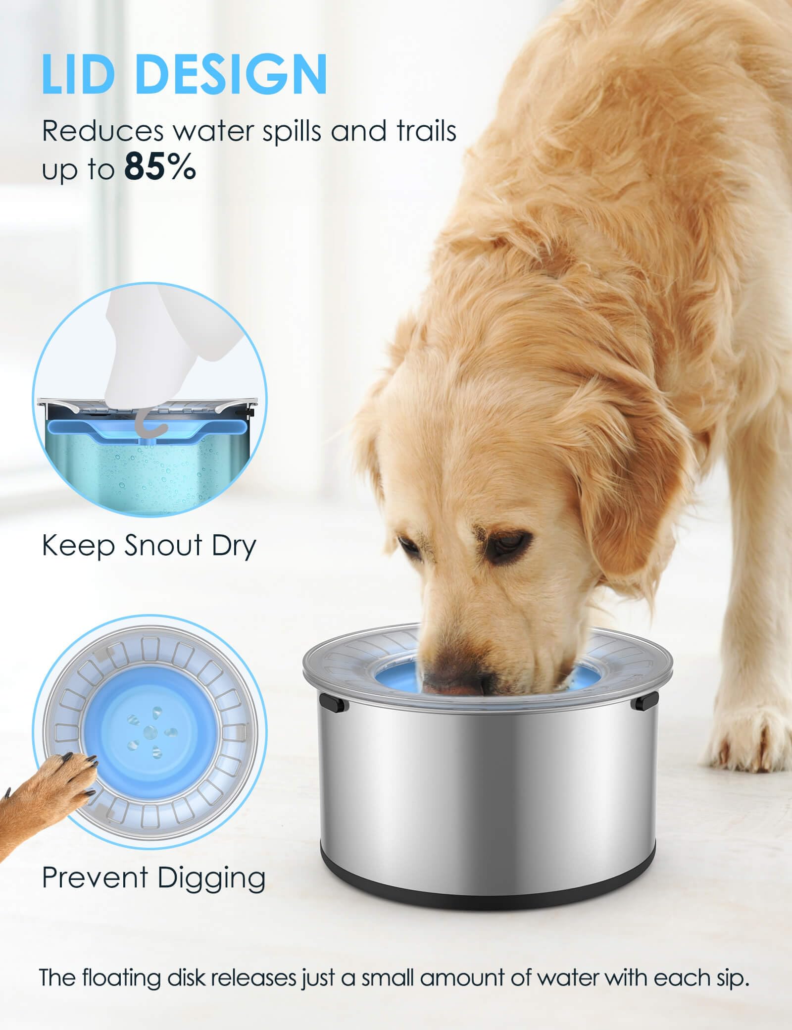 Heouvo 1Gallon bowl capacity suitable for large dogs and multi-pet homes