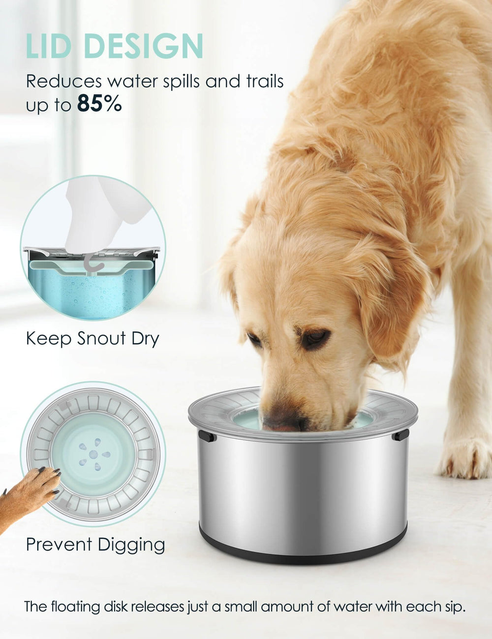 Heouvo floating disk slows drinking and keeps water cleaner