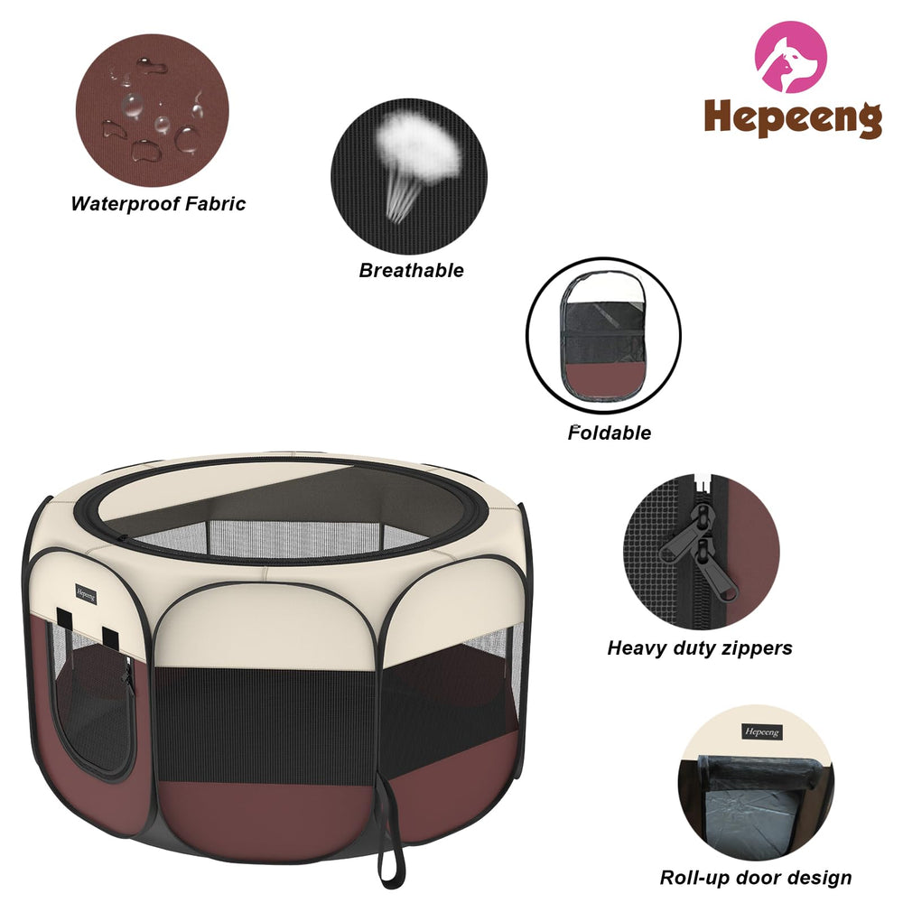 HEPEENG playpen showing 360-degree ventilation for pet comfort