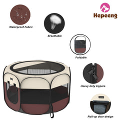 HEPEENG playpen showing 360-degree ventilation for pet comfort