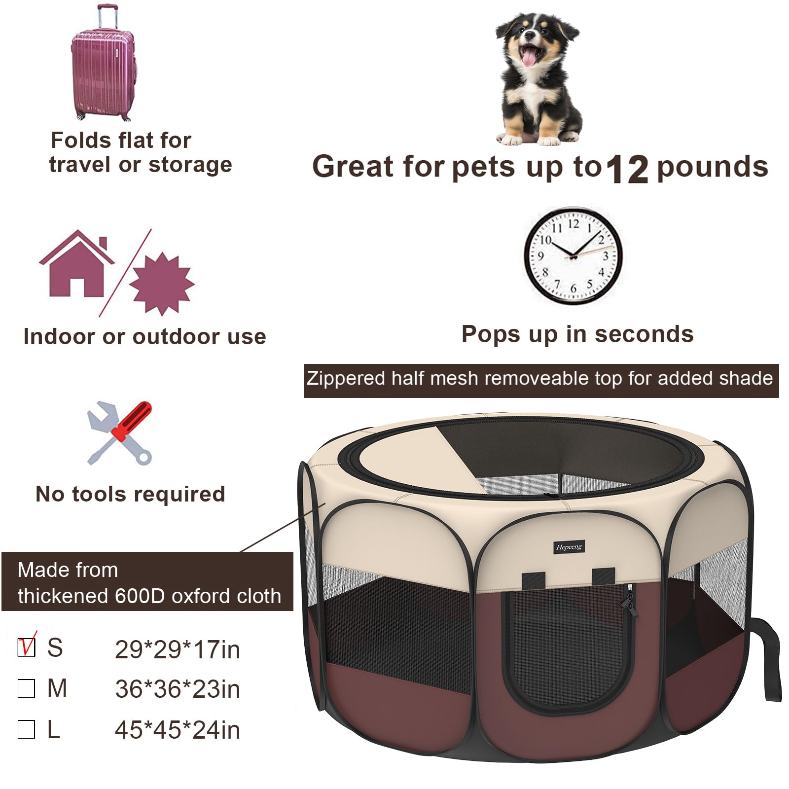 HEPEENG playpen with shade cover for sun protection during outdoor play
