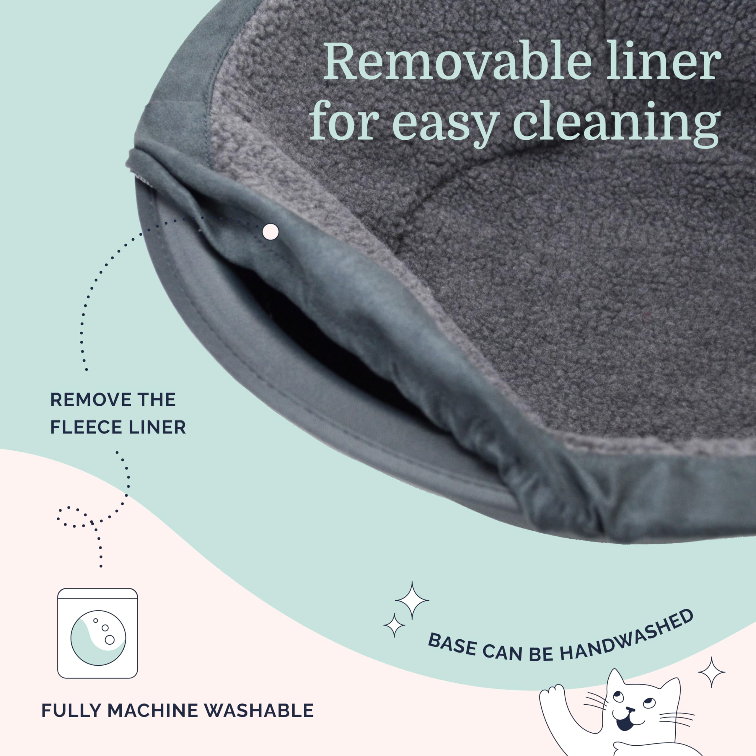 Hepper Cat Nest removable fluffy fleece liner emphasizes easy cleaning and comfort