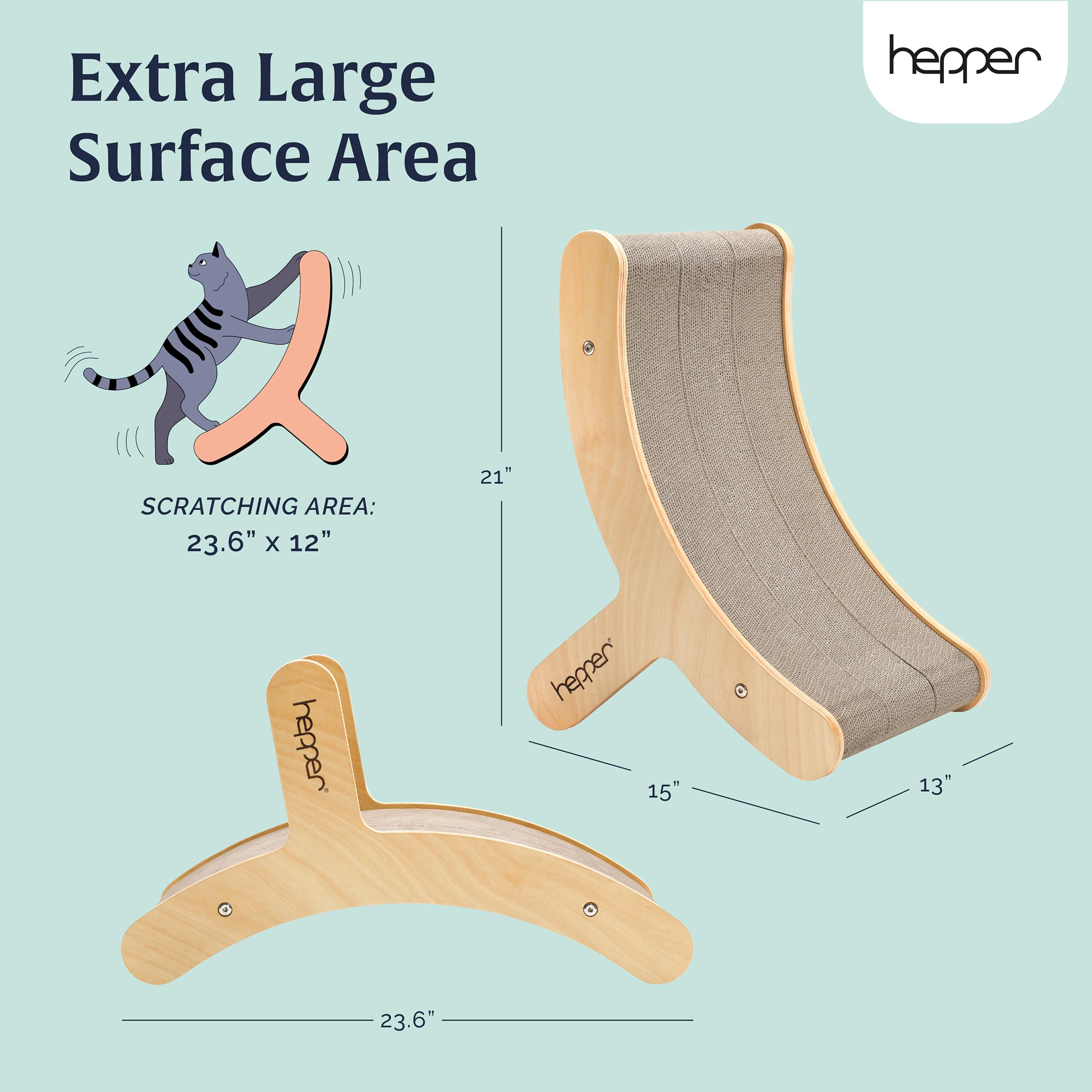 Hepper Hi-Lo dense B-flute cardboard offers satisfying texture for paws