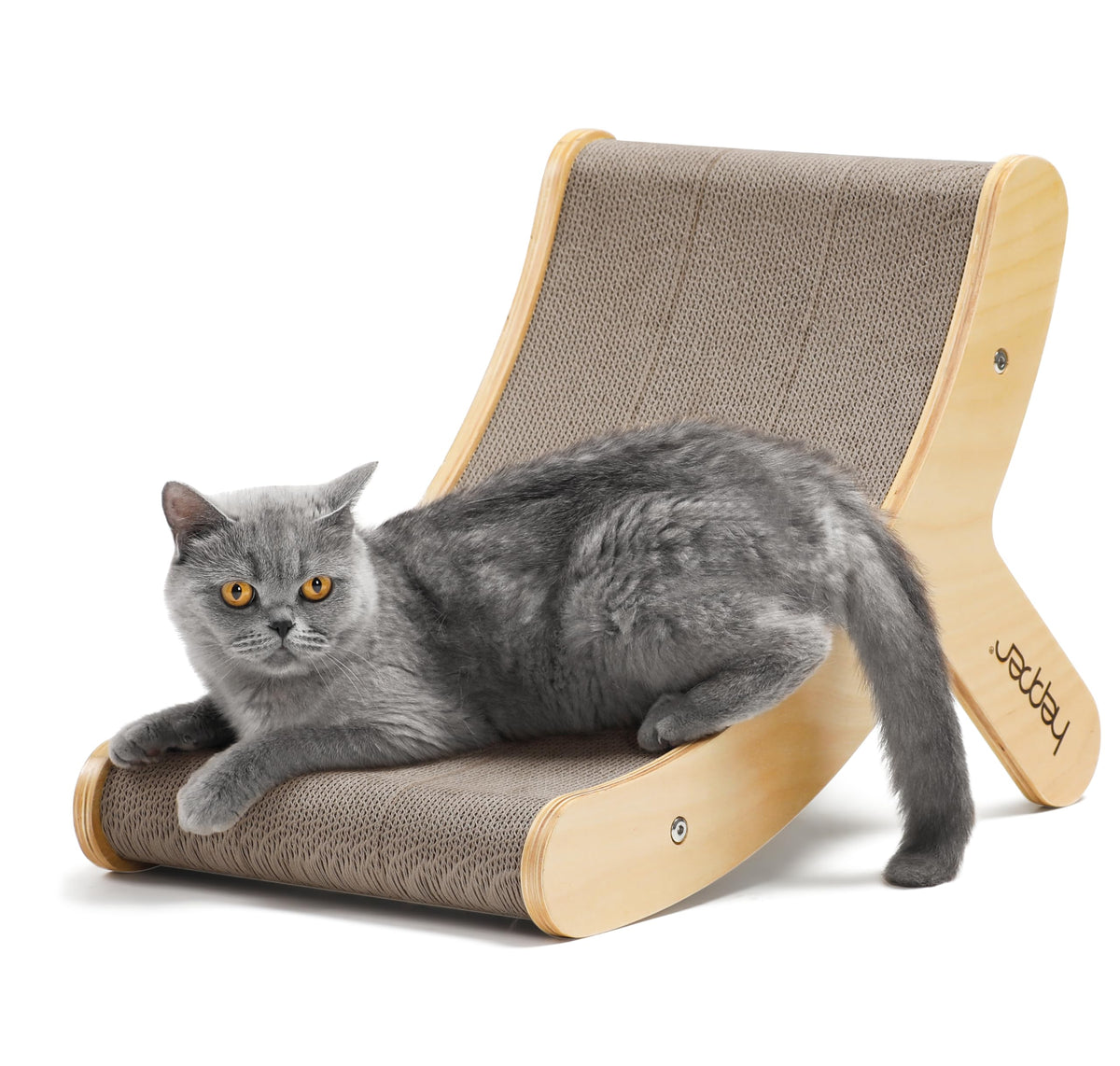 Hepper Hi-Lo cardboard scratcher with wood frame keeps indoor cats engaged during play