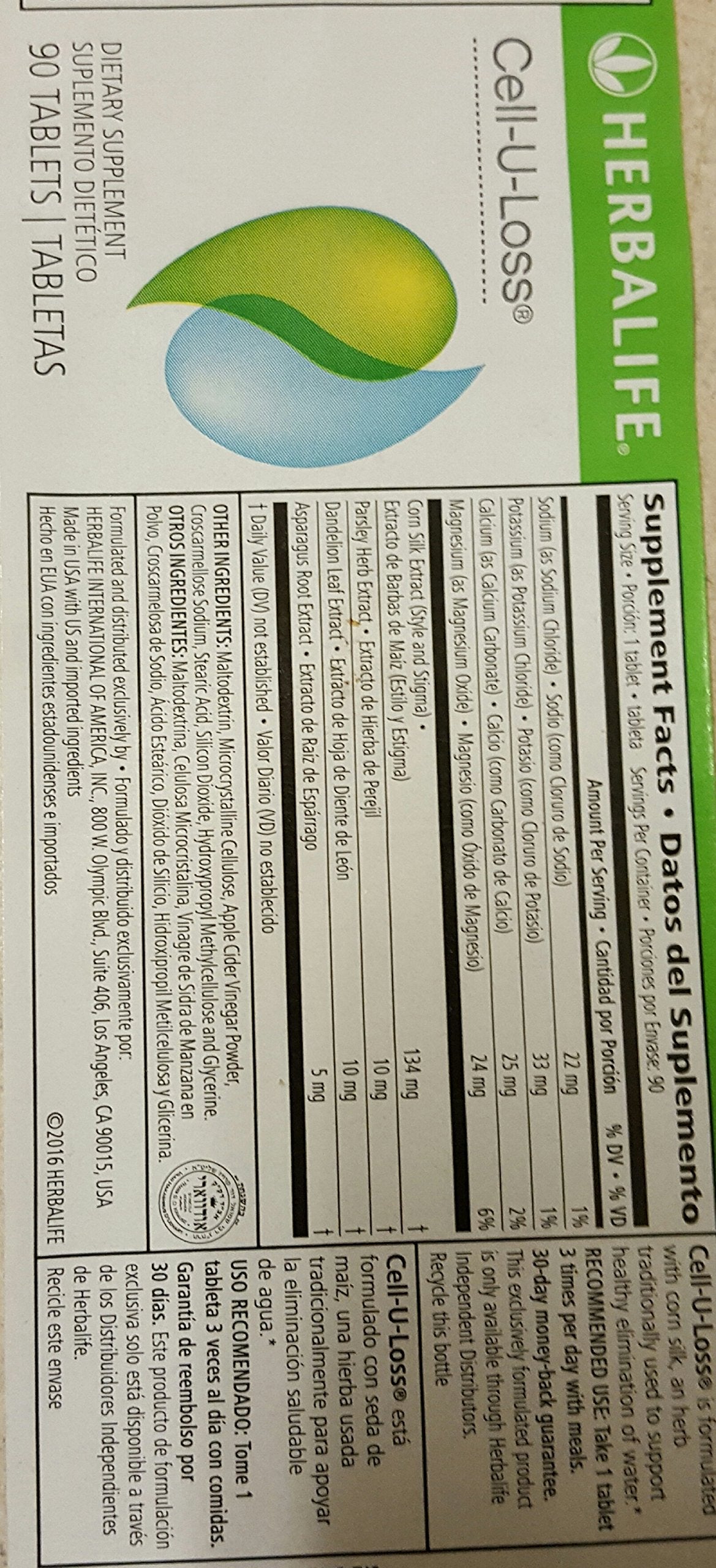 Herbalife Cell-u-loss tablets close-up; supports hydration and mineral intake.