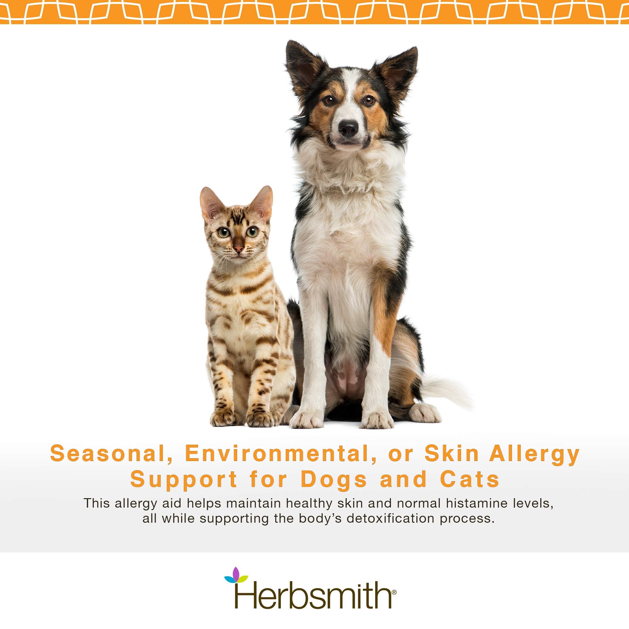 Herbsmith Clear AllerQi ingredients label emphasizing natural, pet-friendly formula.