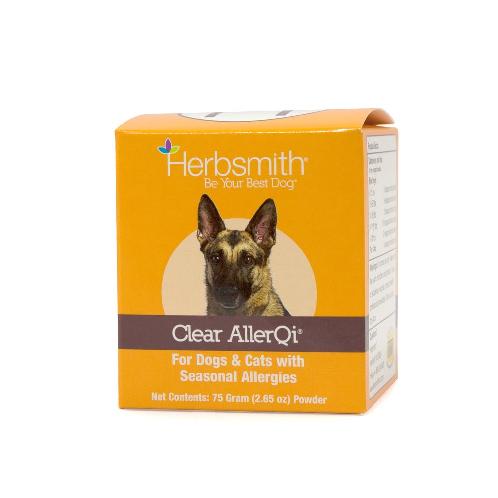 Herbsmith Clear AllerQi tub front showing seasonal allergy support for pets.