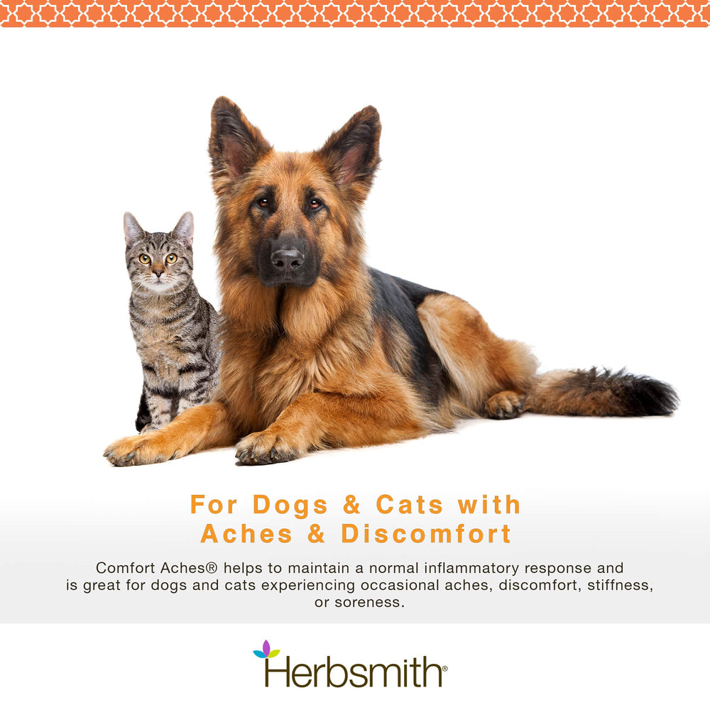 Herbsmith Comfort Aches herbs-collection emphasizing natural anti-inflammatory ingredients.