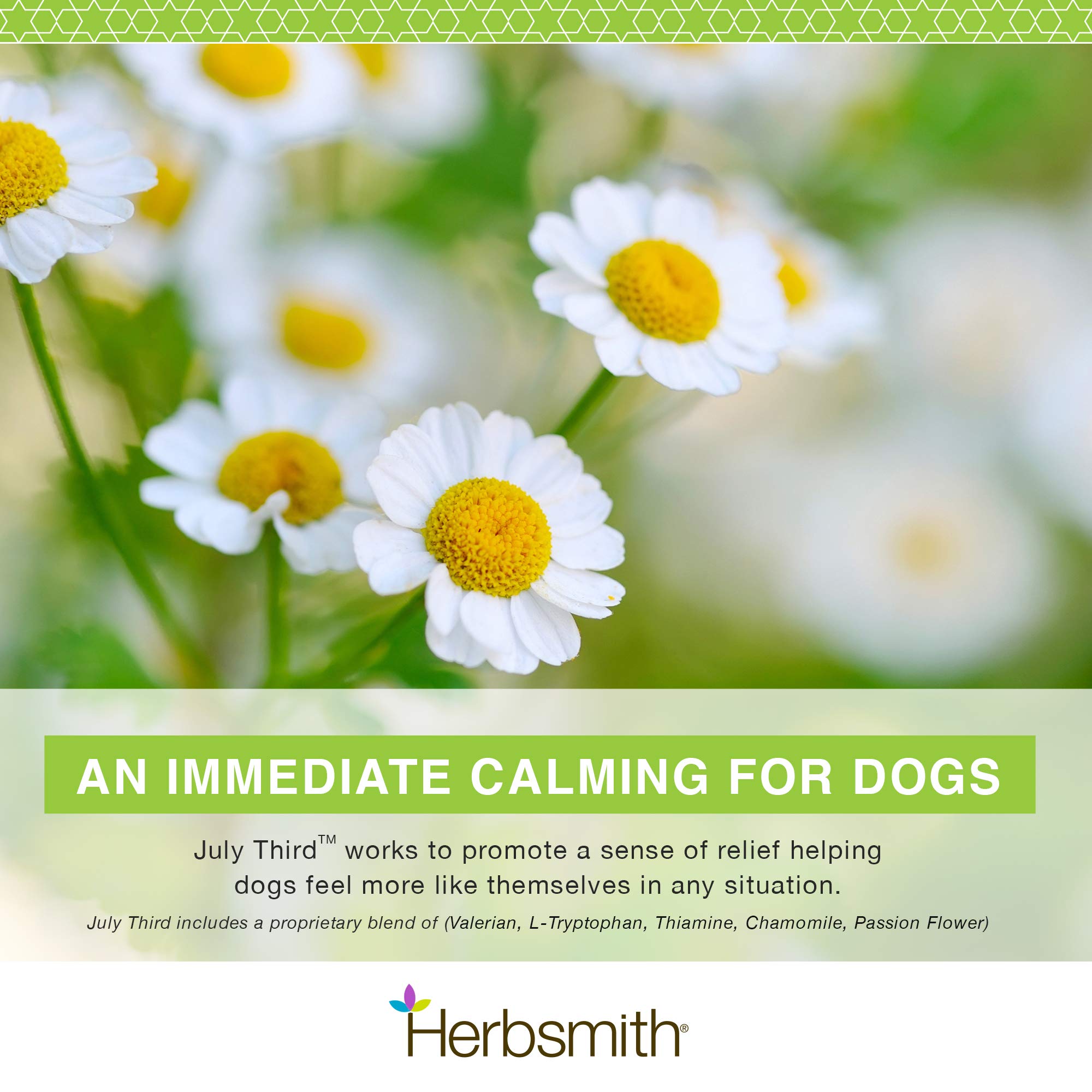 Herbsmith July Third ingredients label highlights natural herbs like chamomile and passion flower.