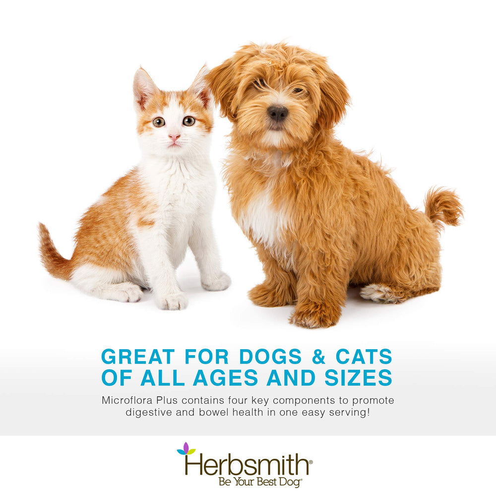 Herbsmith Microflora Plus bottle label detail highlights USA-made probiotic care