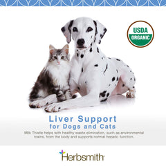 Herbsmith Milk Thistle dog powder dispense shows easy daily dosing for pets