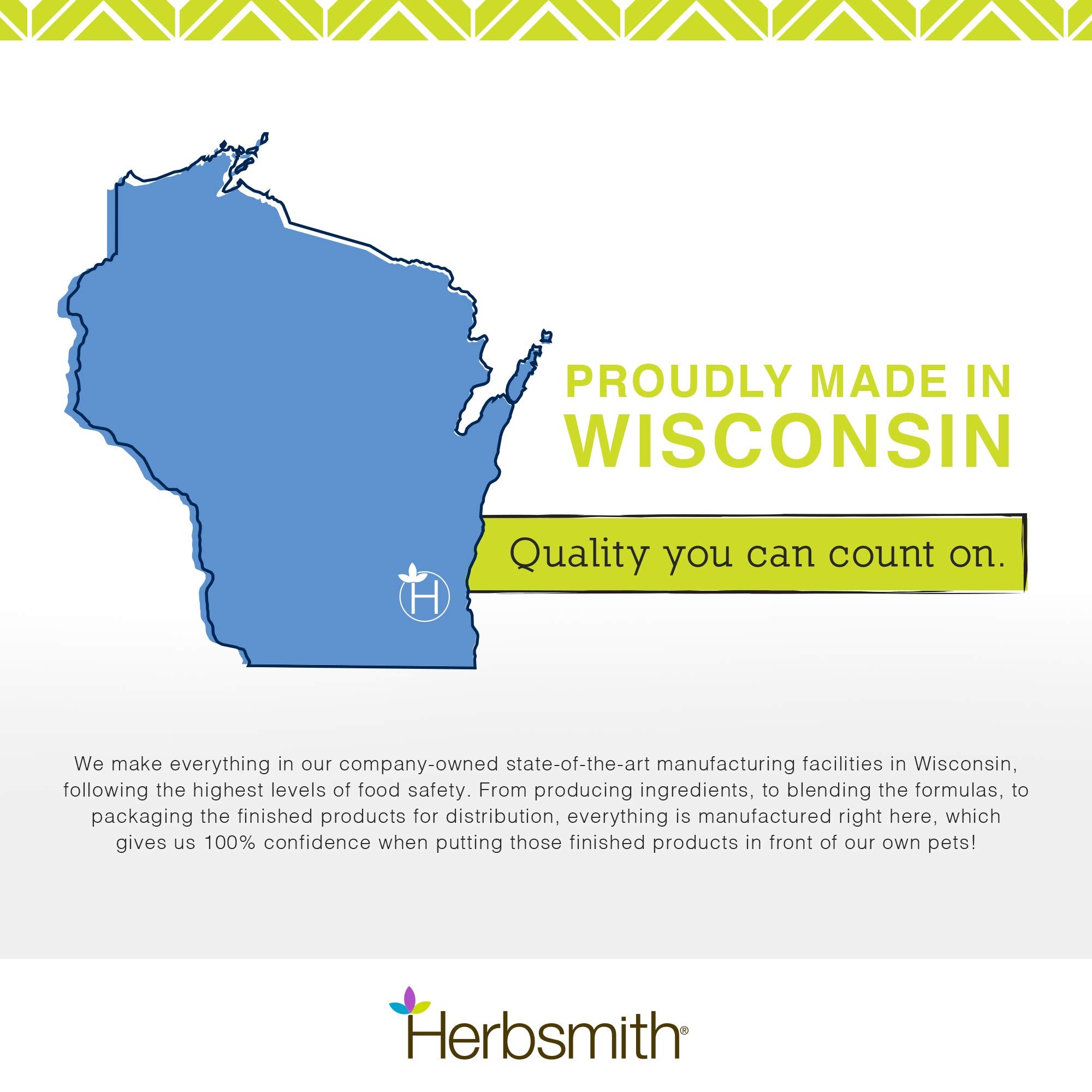 Herbsmith slippery elm label on USA-made product conveys vet-formulated small-batch care.
