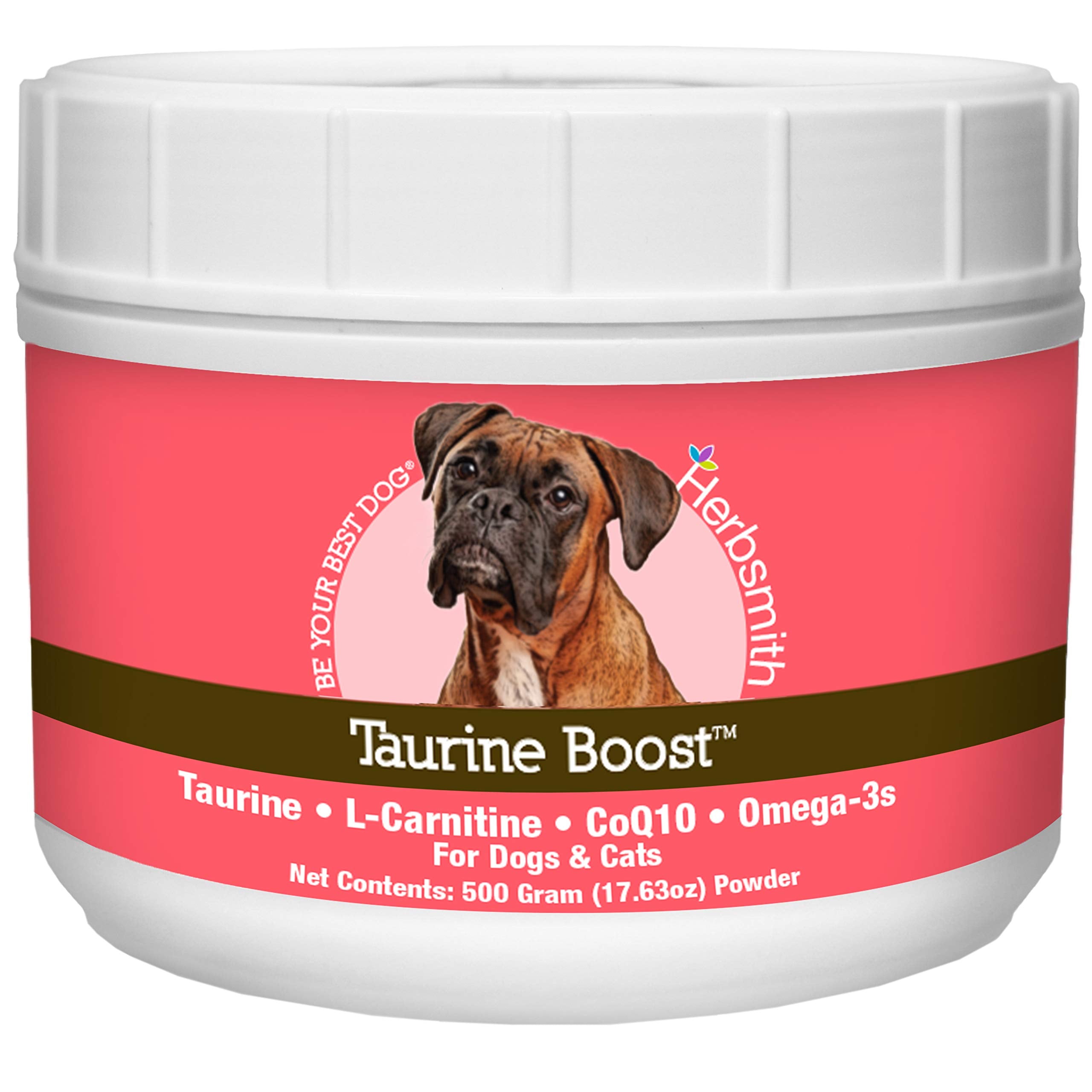 Herbsmith Taurine Boost bottle label highlighting the 4-in-1 heart formula.