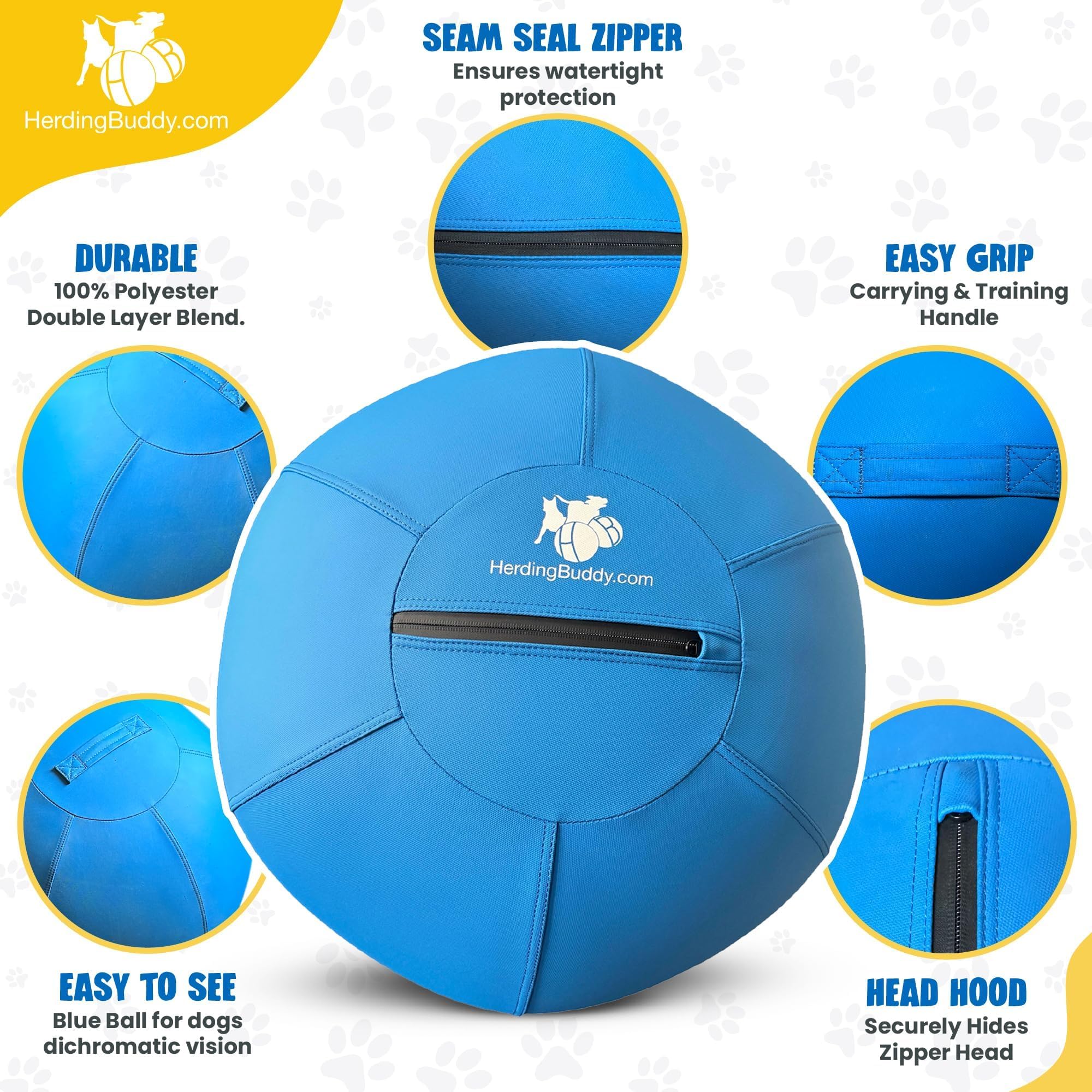 Herding Buddy anti-burst inner ball provides safer, quieter play sessions.