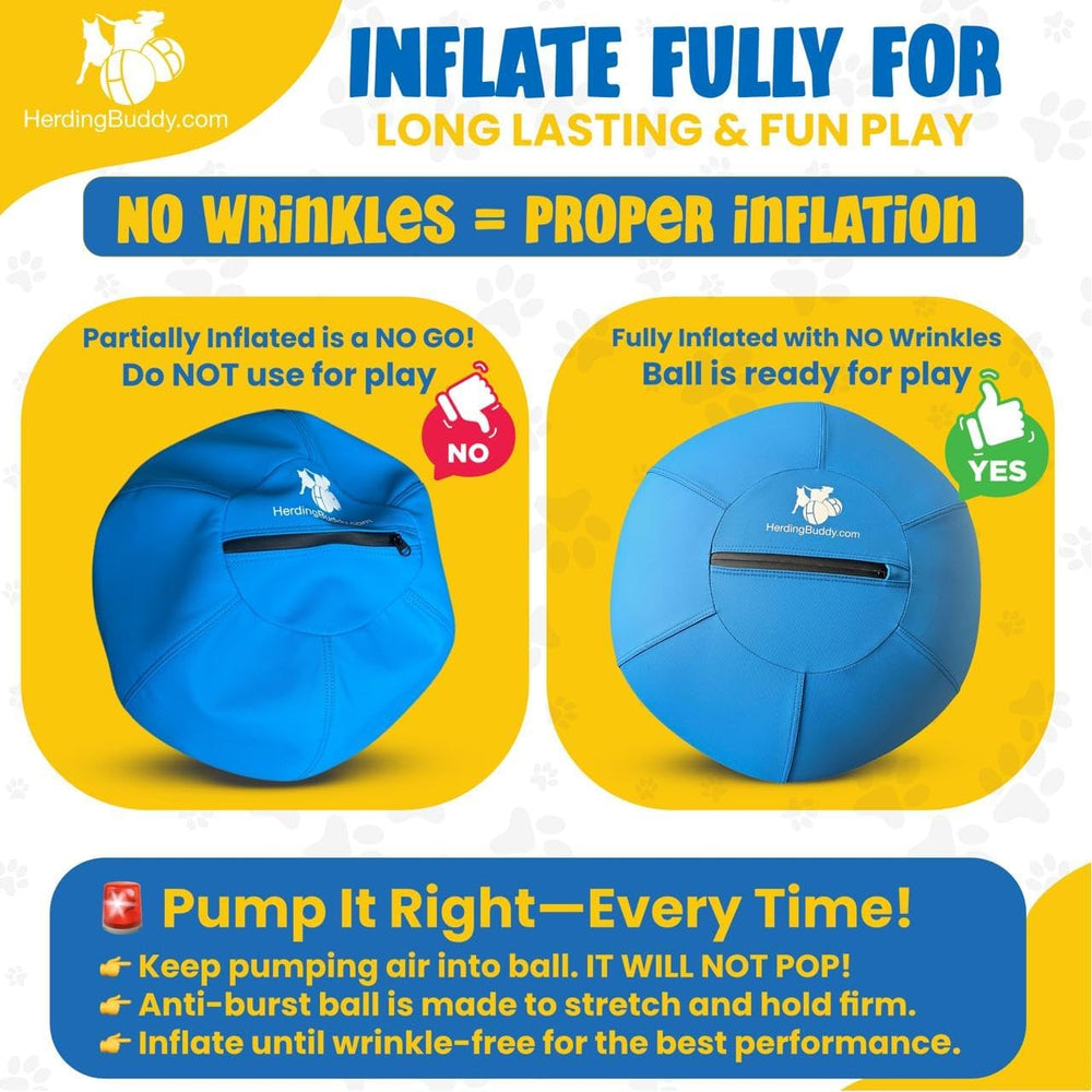 Herding Buddy ball blue cover enhances engagement through vivid color for dogs.