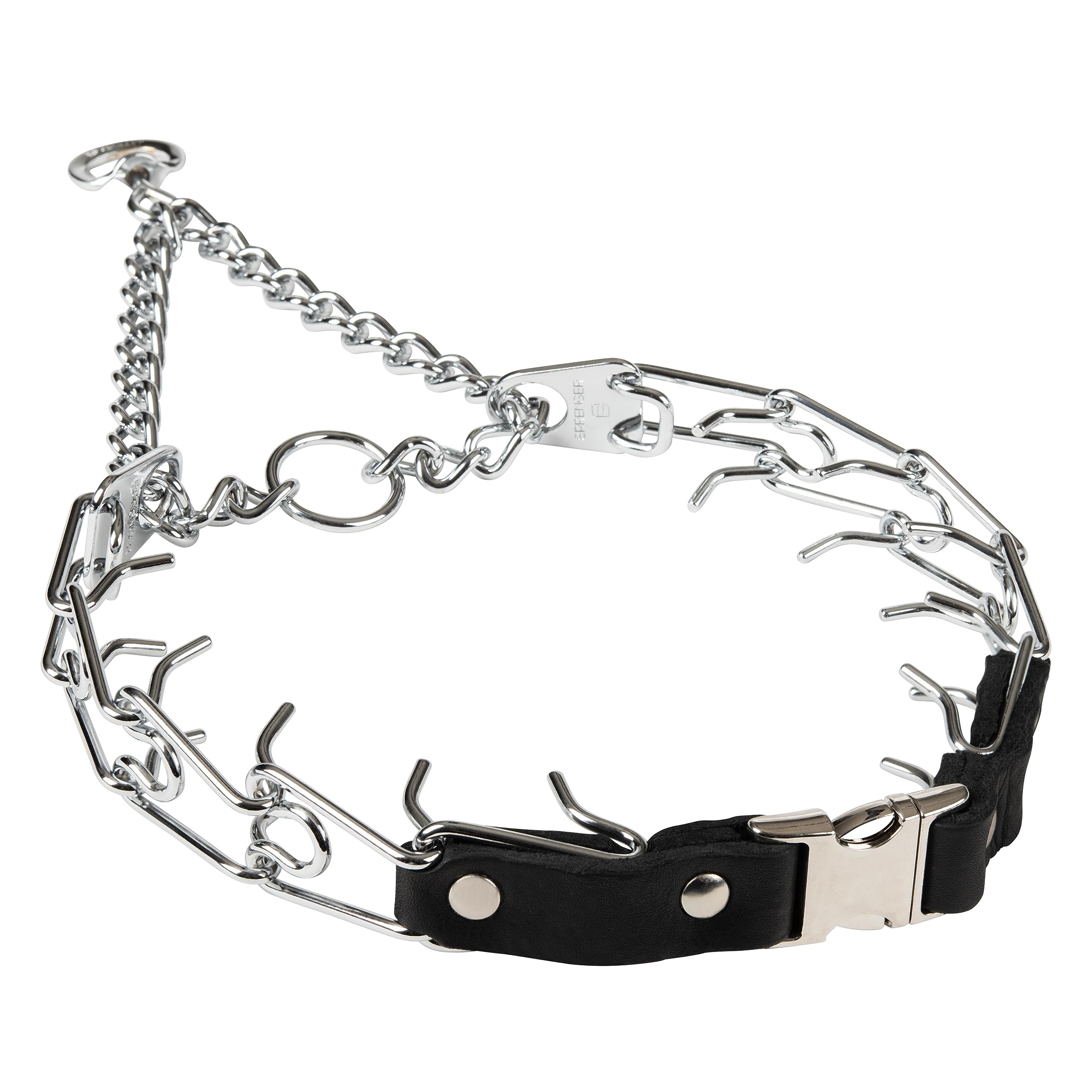 Herm Sprenger 3mm prong collar closeup showing durable chrome-plated steel.