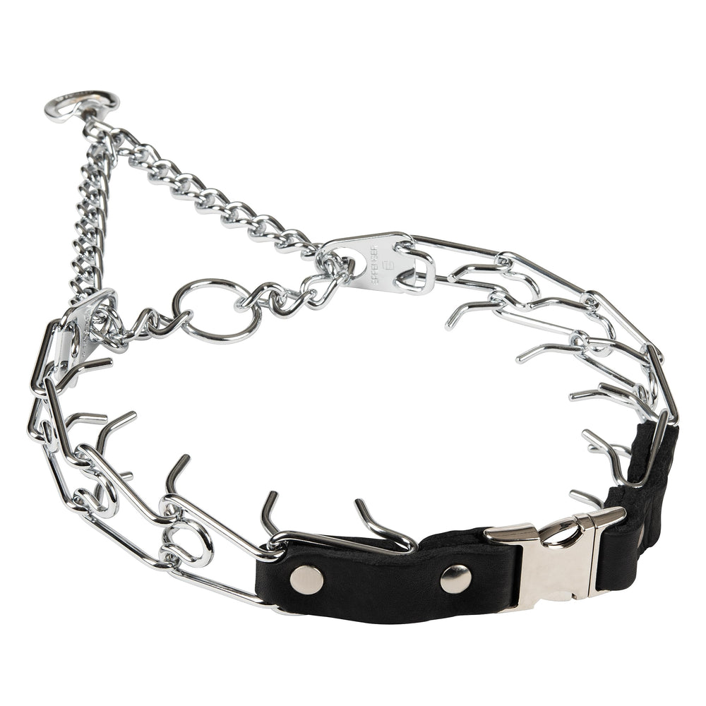 Herm Sprenger 3mm prong collar closeup showing durable chrome-plated steel.