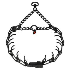 Herm Sprenger black stainless steel dog collar with centered ClicLock buckle for easy on/off training and safe handling