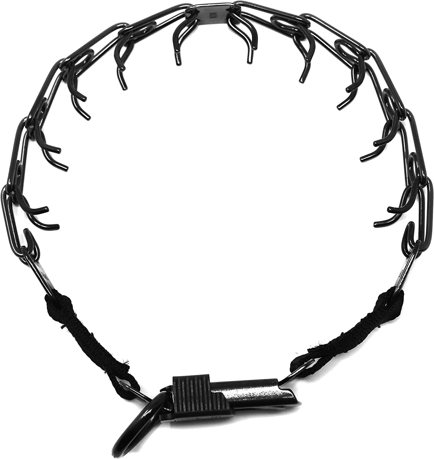 Herm Sprenger black stainless steel prong collar with quick release buckle for reliable no-pull training.