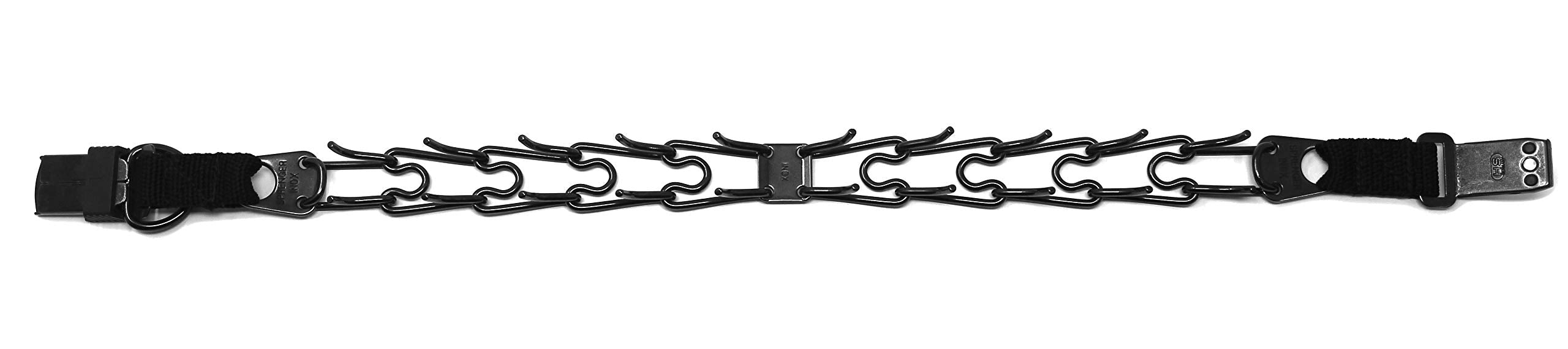 Blunt link tips on Herm Sprenger collar closeup to reduce snagging.