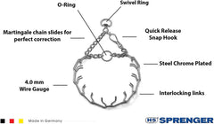 Herm Sprenger chrome plated dog collar closeup shows durable finish for long lasting gear