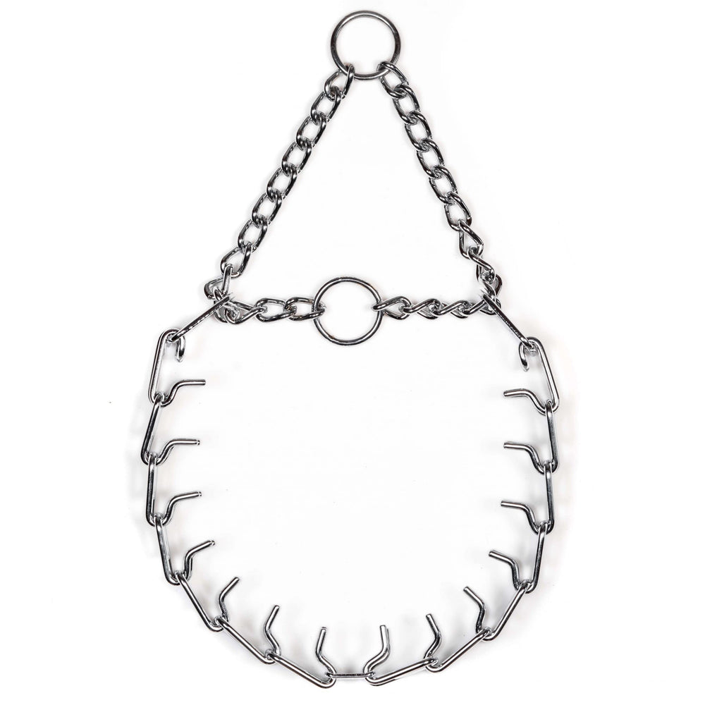 Herm Sprenger chrome-plated prong collar Ultra-Plus with dual O-rings for reliable no-pull training.