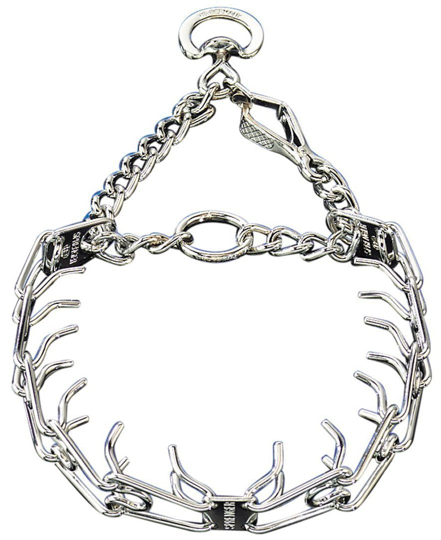 Herm Sprenger chrome-plated training-prong-collar with quick-release snap supports safer obedience training.