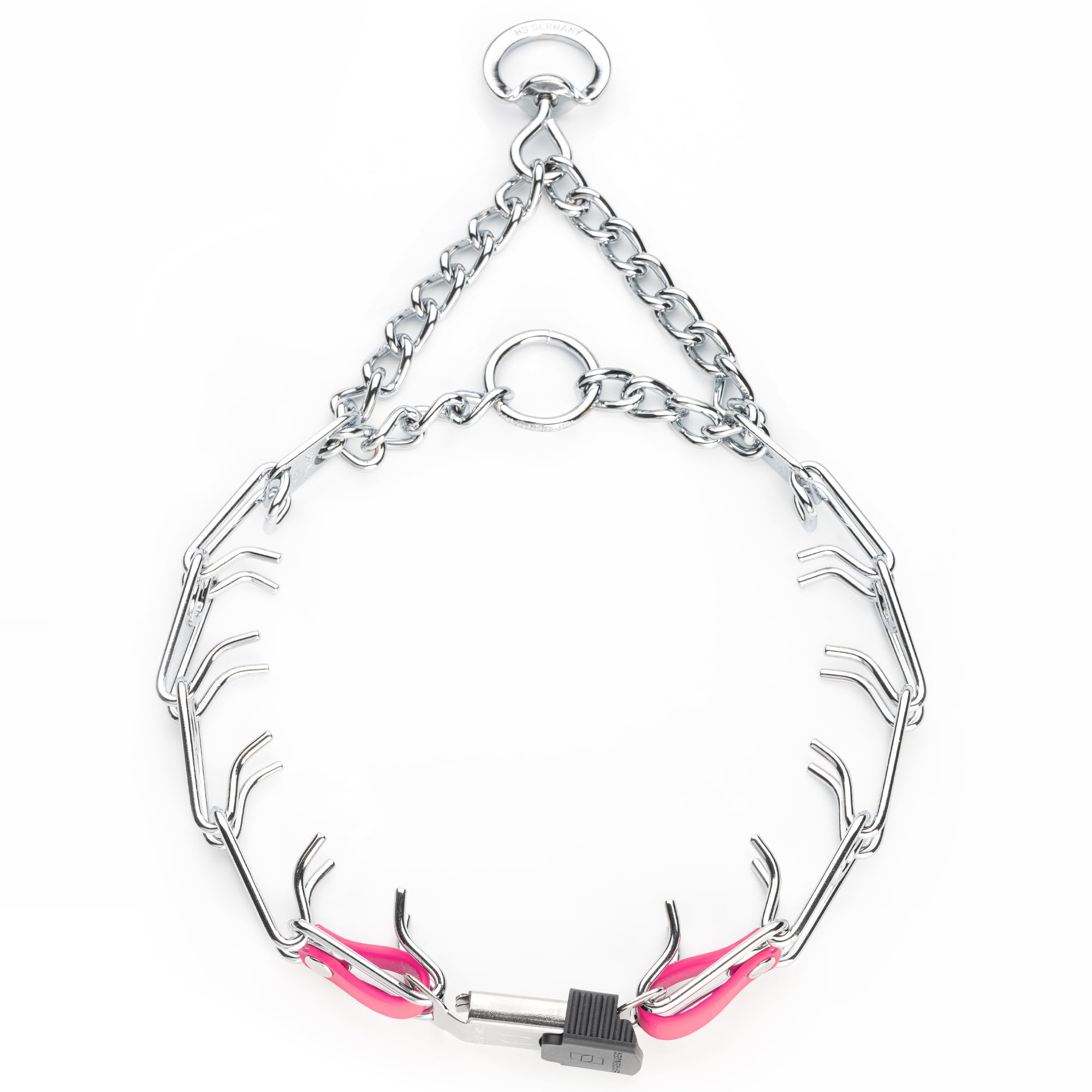 Herm Sprenger click lock buckle with D-ring for quick on/off.