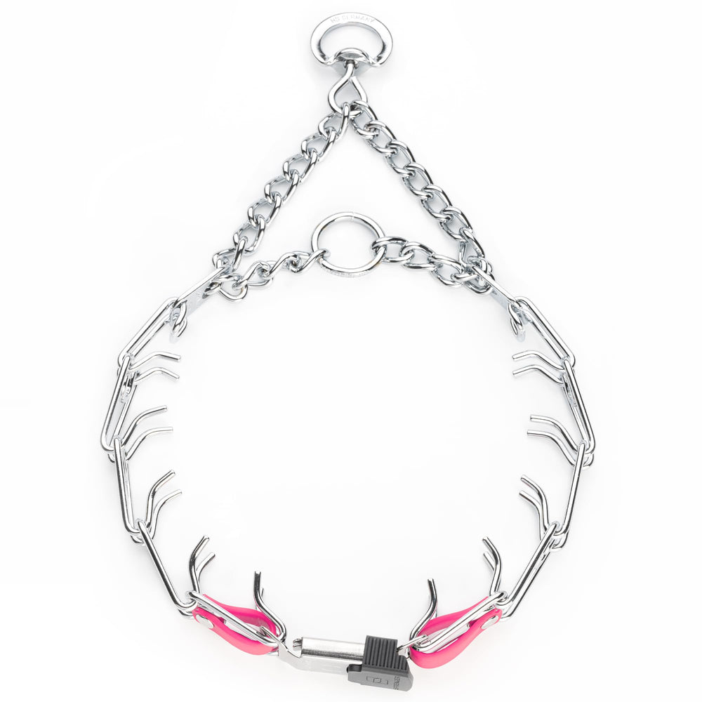 Herm Sprenger click lock buckle with D-ring for quick on/off.