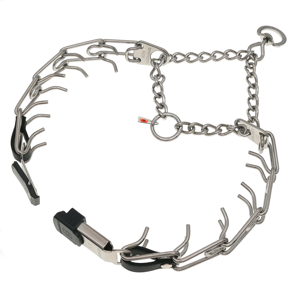 Herm Sprenger Click Lock buckle image highlighting easy on/off without pulling over head.