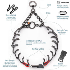 Herm Sprenger click-lock buckle in action for quick, secure collar changes.