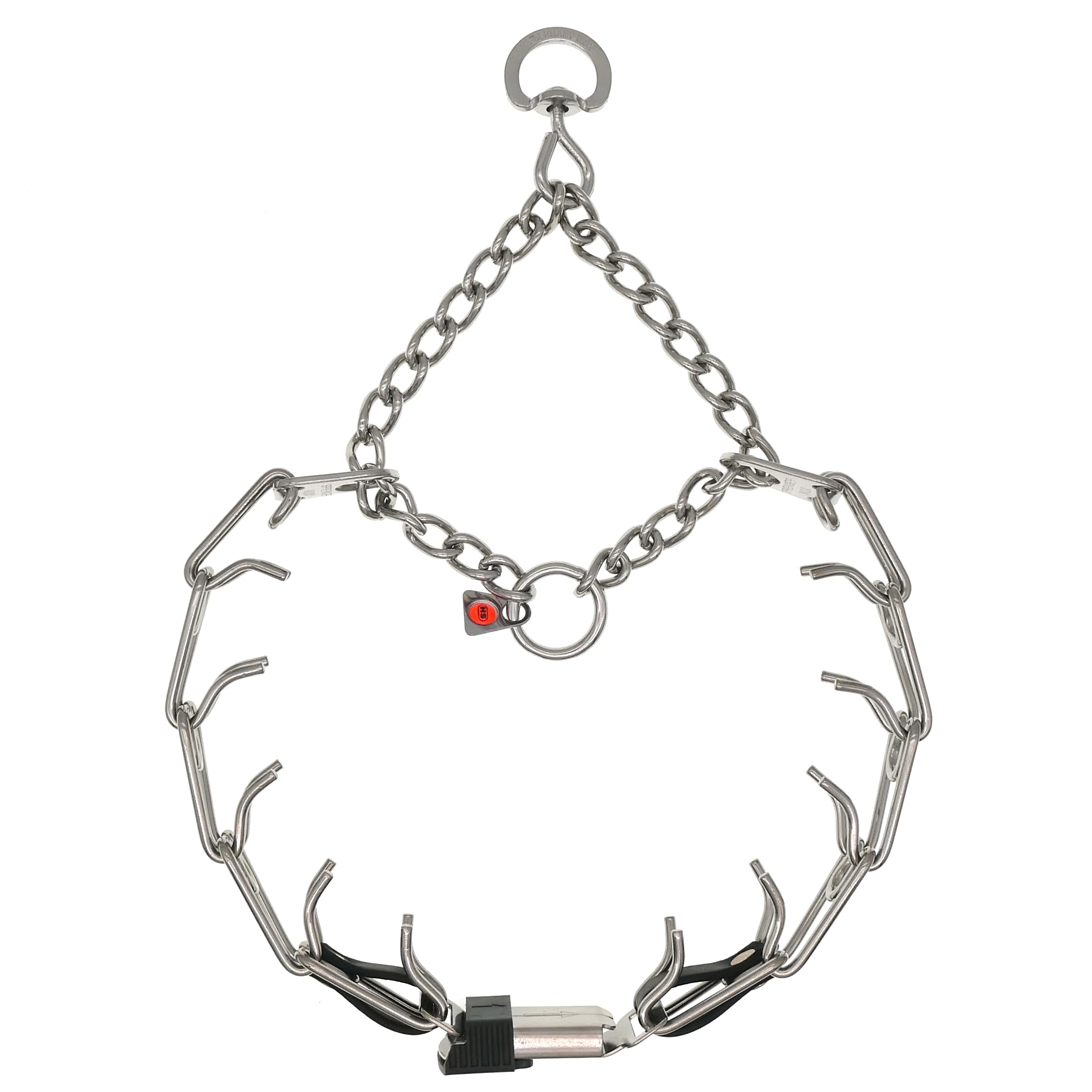 Herm Sprenger collar size adjustability via prong links for snug, comfortable fit (neck up to 19-20 inches).