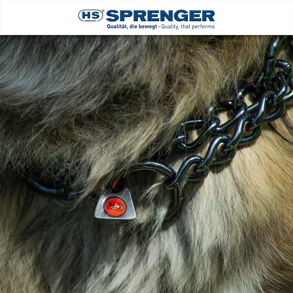 Herm Sprenger martingale design works well for dogs with short or long coats during training.