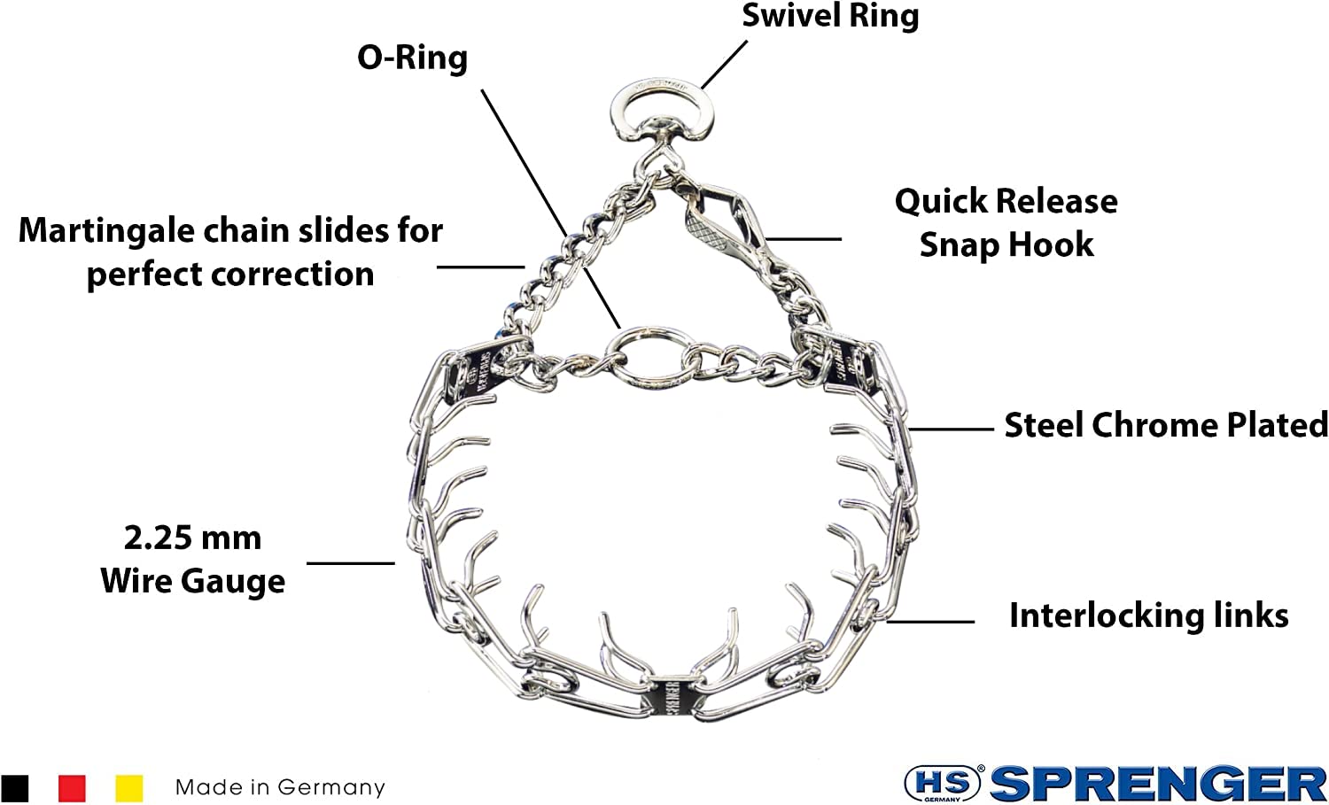 Herm Sprenger pinch collar on dog during a controlled walk.