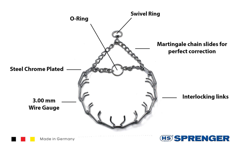 Herm Sprenger prong collar center plate detail showing symmetry for even tightening