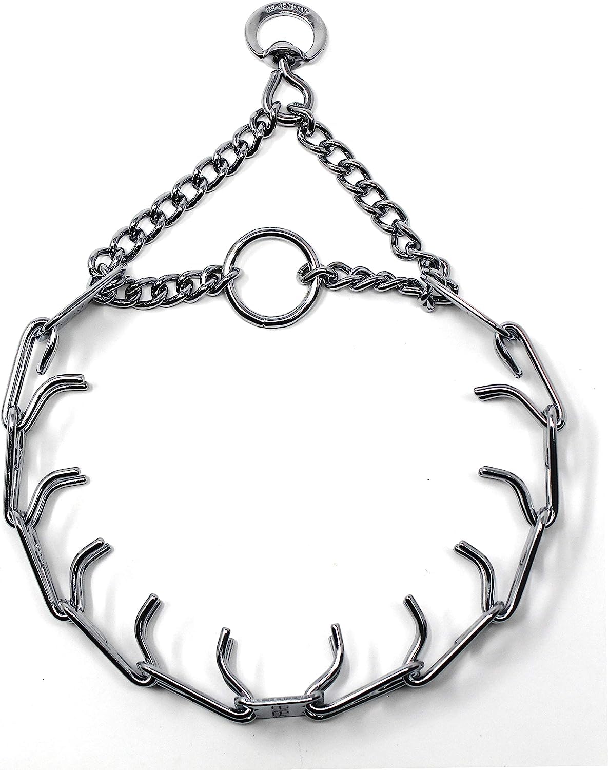 Herm Sprenger prong collar close-up highlighting chrome plating for durability