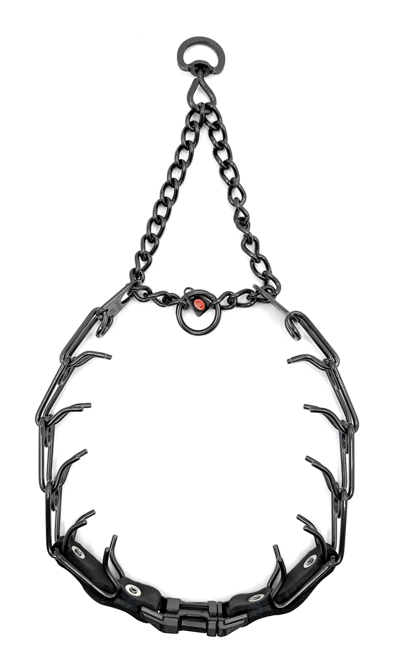 Herm Sprenger prong collar closeup shows durable steel construction and smooth finish.