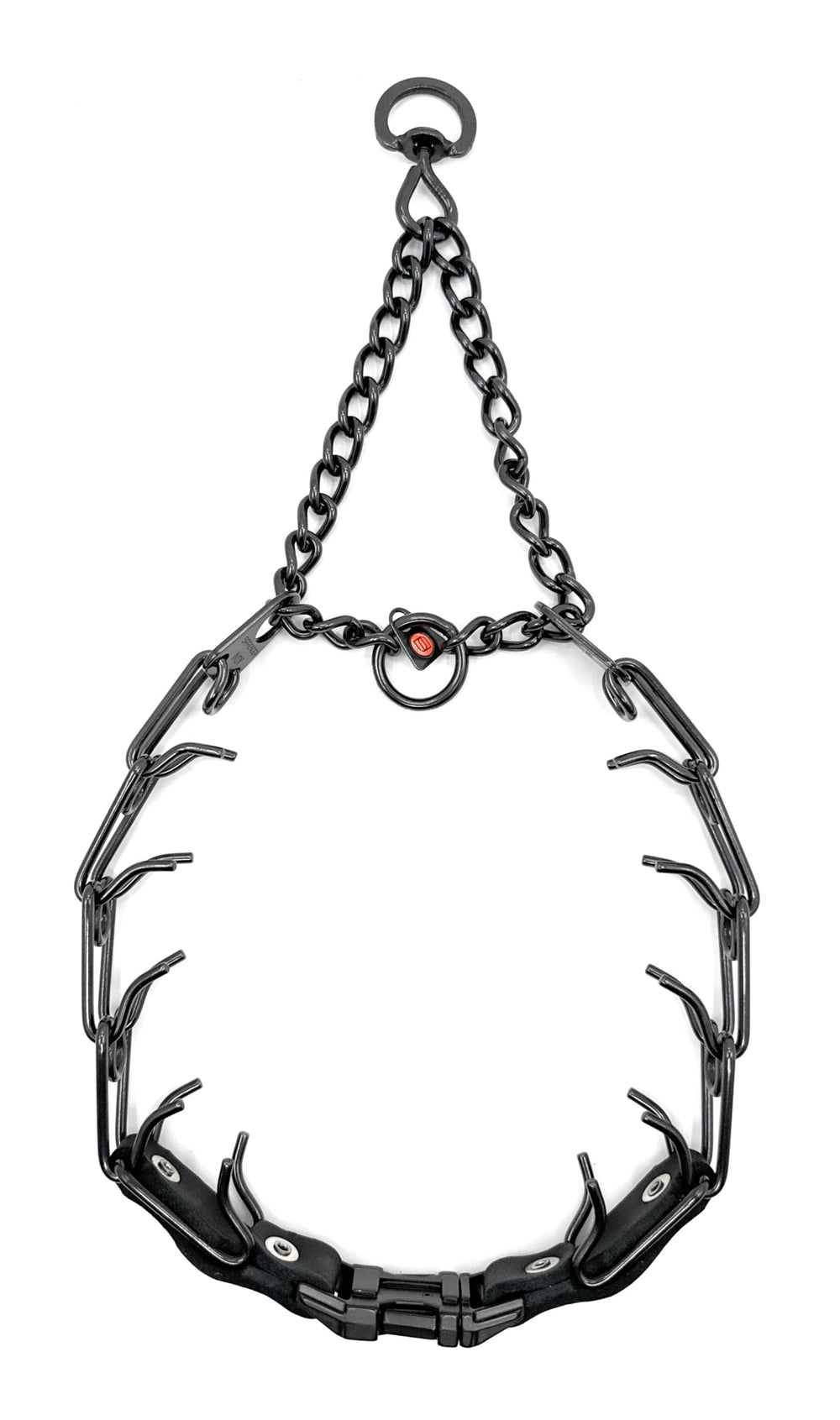 Herm Sprenger prong collar closeup shows durable steel construction and smooth finish.