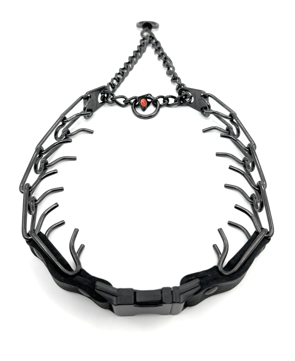 Herm Sprenger prong collar during outdoor training with 20-26 inch neck.