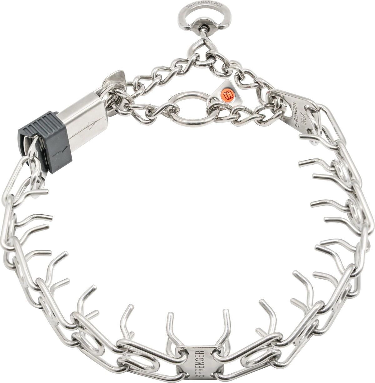Herm Sprenger stainless steel dog collar with short links ready for training control