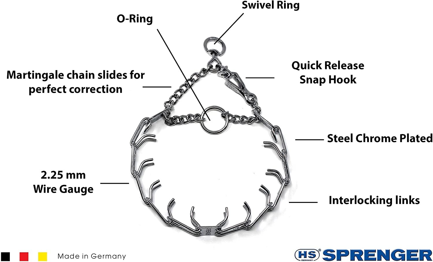 Herm Sprenger Ultra-Plus chrome plated steel collar close-up for durable training gear.