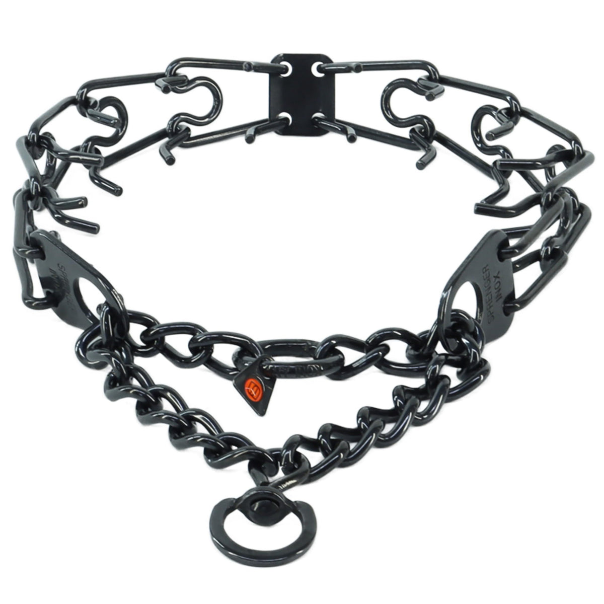 Herm Sprenger Ultra-Plus prong collar close-up shows durable stainless steel for reliable training.
