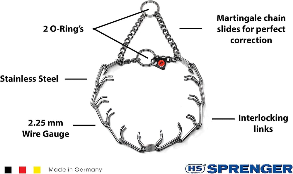 Herm Sprenger Ultra Plus close-up prongs emphasizes bevel tips for comfortable contact.